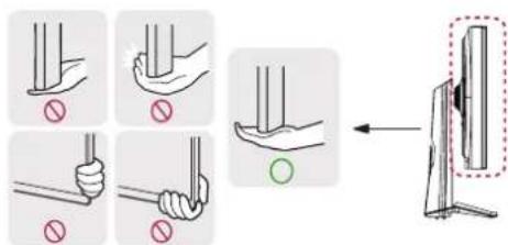 Diagram illustrating how to lift a lever using a computer monitor, with labeled hand positions and motion arrows.