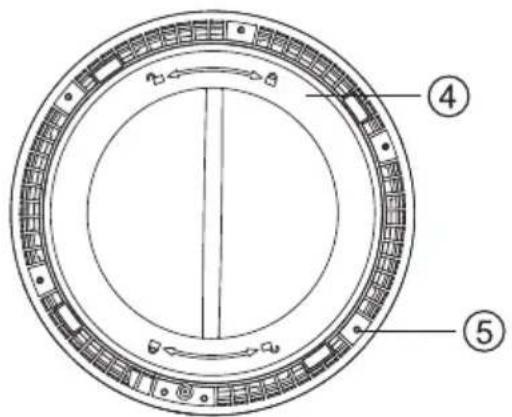 Technical diagram of a circular mechanical component with numbered parts labeled 4 and 5