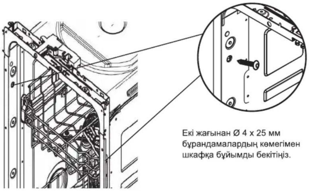 Екі жағынан Ø 4 x 25 мм бурандамалардың көмегімен шкафқа бүйымды бекітіңіз.