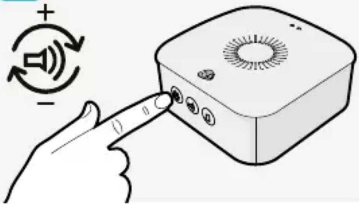 Diagram showing a hand emitting sound waves to a device with a speaker icon and plus/minus symbols, illustrating audio or signal transmission.