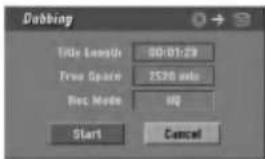 Dubbing Title Length 50:01:29 Free Space 2520 mini Disc Mode 167 Start Cancel