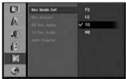 Rec Mode Set New Aspect1 DV Box Audio 10 Ray Audio Delta Chapter FQ LQ ✓ SB HQ