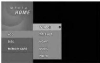 MEDIA HOME HDD DISC MEMORY CARD TITLE LIST MOVIE MUSIC PHOTO