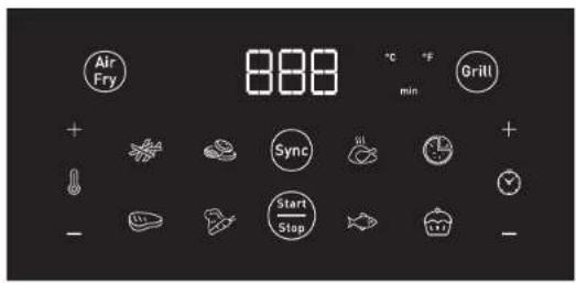 Air Fry 888 °C °F min Grill + - Sync Start Stop -