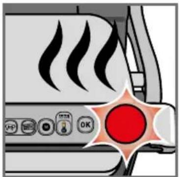 Illustration of a steam fan with control buttons and a red starburst icon (no text or symbols)