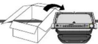 Illustration of a box being opened with an arrow indicating rotation (no text or symbols)