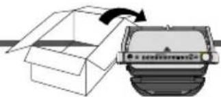 Diagram showing a box being opened with an arrow indicating rotation, next to a vehicle labeled 'A car license plate'.