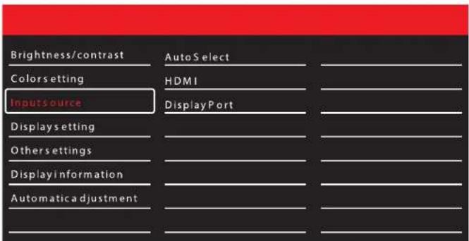 Brightness/contrast AutoSelect Color setting HDMI Inputs source DisplayPort Displays etting Others settings Display information Automatic adjustment
