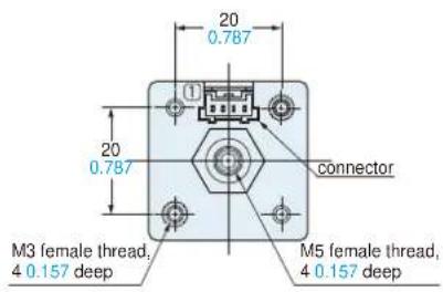 20 0.787 20 0.787 connector M3 female thread, 4 0.157 deep M5 female thread, 4 0.157 deep