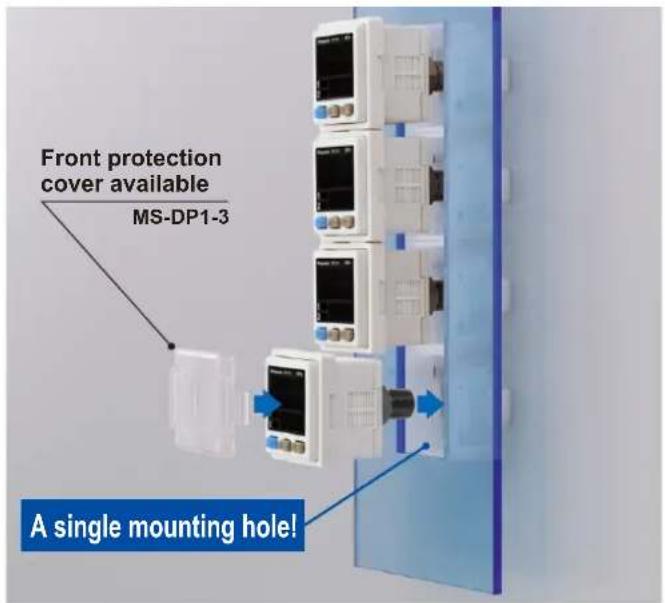 Front protection cover available MS-DP1-3 A single mounting hole!