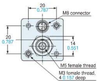 20 0.787 M8 connector 20 0.787 14 0.551 M5 female thread M3 female thread, 4 0.157 deep