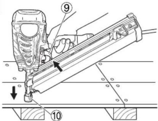 Technical diagram showing a mechanical assembly with labeled parts and directional arrows indicating motion or movement.