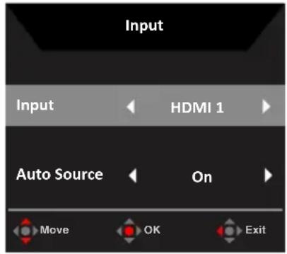 Input Input HDMI 1 Auto Source On Move OK Exit
