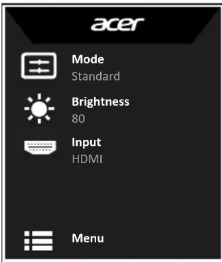 acer Mode Standard Brightness 80 Input HDMI Menu