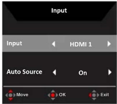 Input Input HDMI 1 Auto Source On Move OK Exit