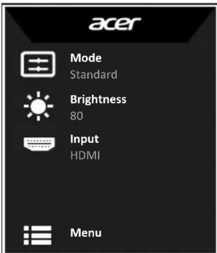 acer Mode Standard Brightness 80 Input HDMI Menu