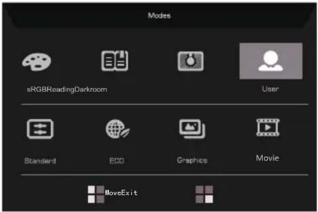 Modes sRGBReadingDarkroom User Standard ECO Graphics Movie MoveExit
