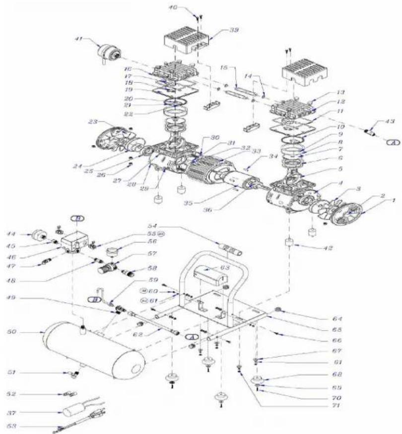 Exploded view diagram of an automotive electrical system with numbered components and labeled parts