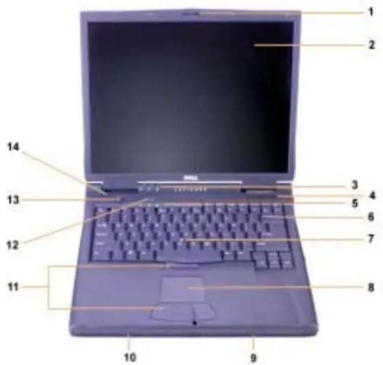 Laptop screen with numbered anatomical labels pointing to key parts