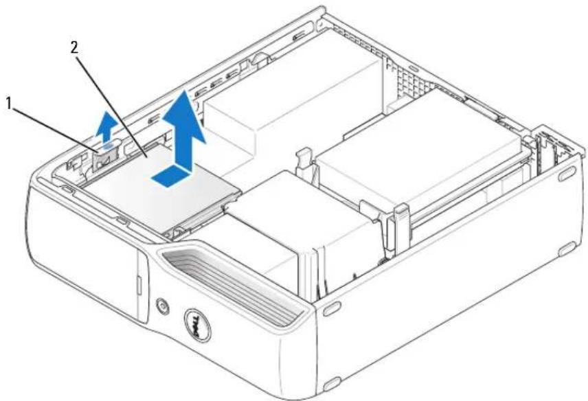 DELL Dimension 9200c - Fjernelse af et diskettedrev - 1