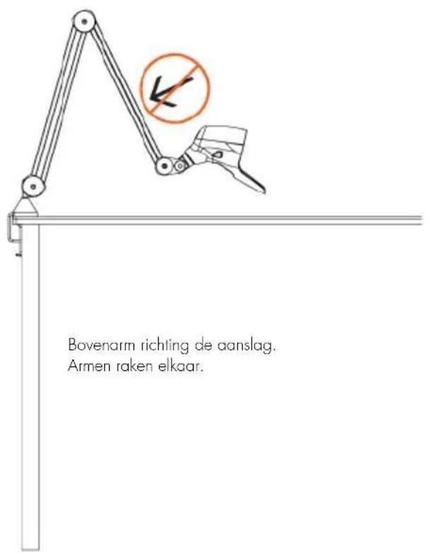 Bovenarm richting de aanslag. Armen raken elkaar.
