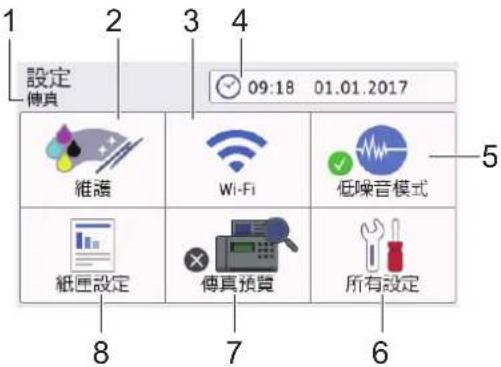 設定 傳真 09:18 01.01.2017 維護 Wi-Fi 低噪音模式 紙壓設定 傳真預覽 所有設定