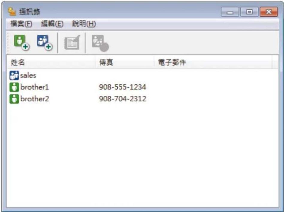 通訊錄 檔案(F) 編輯(E) 說明(H) 姓名 傳真 電子郵件 sales brother1 908-555-1234 brother2 908-704-2312