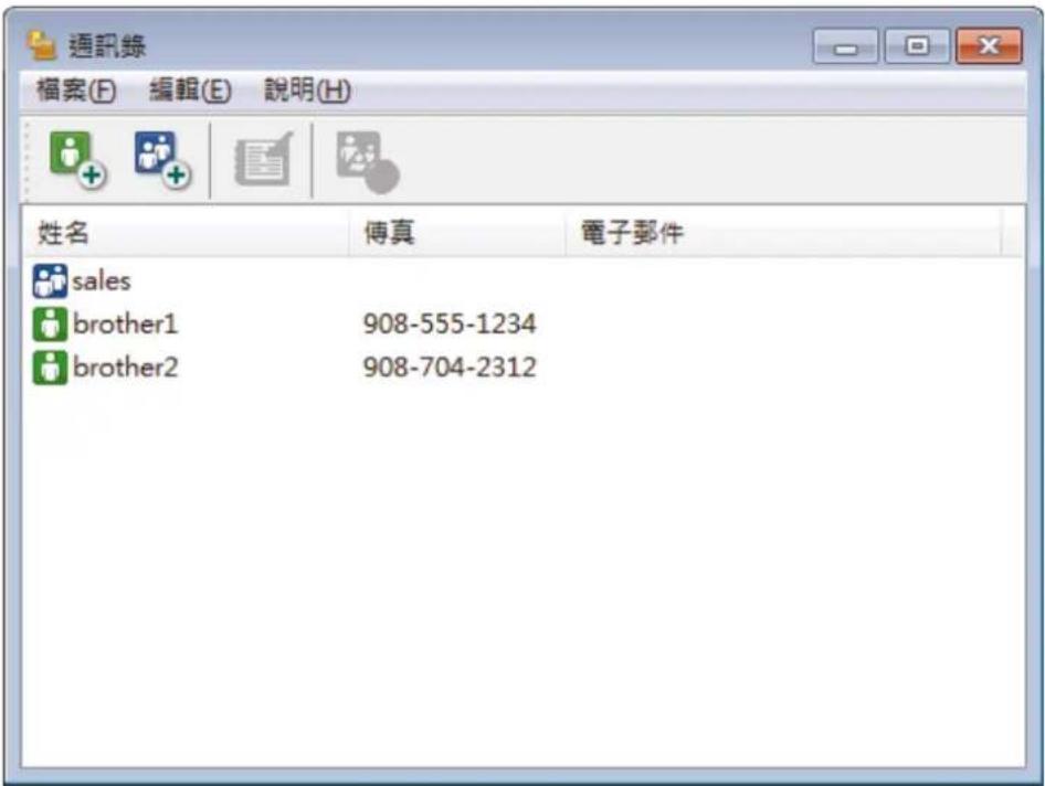 通訊錄 檔案(F) 編輯(E) 說明(H) 姓名 傳真 電子郵件 sales brother1 908-555-1234 brother2 908-704-2312