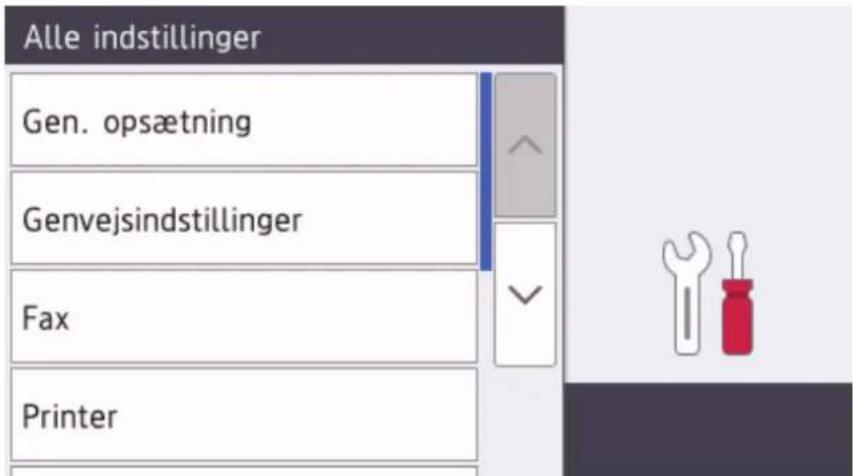 Alle indstillinger Gen. opsætning Genvejsindstillinger Fax Printer