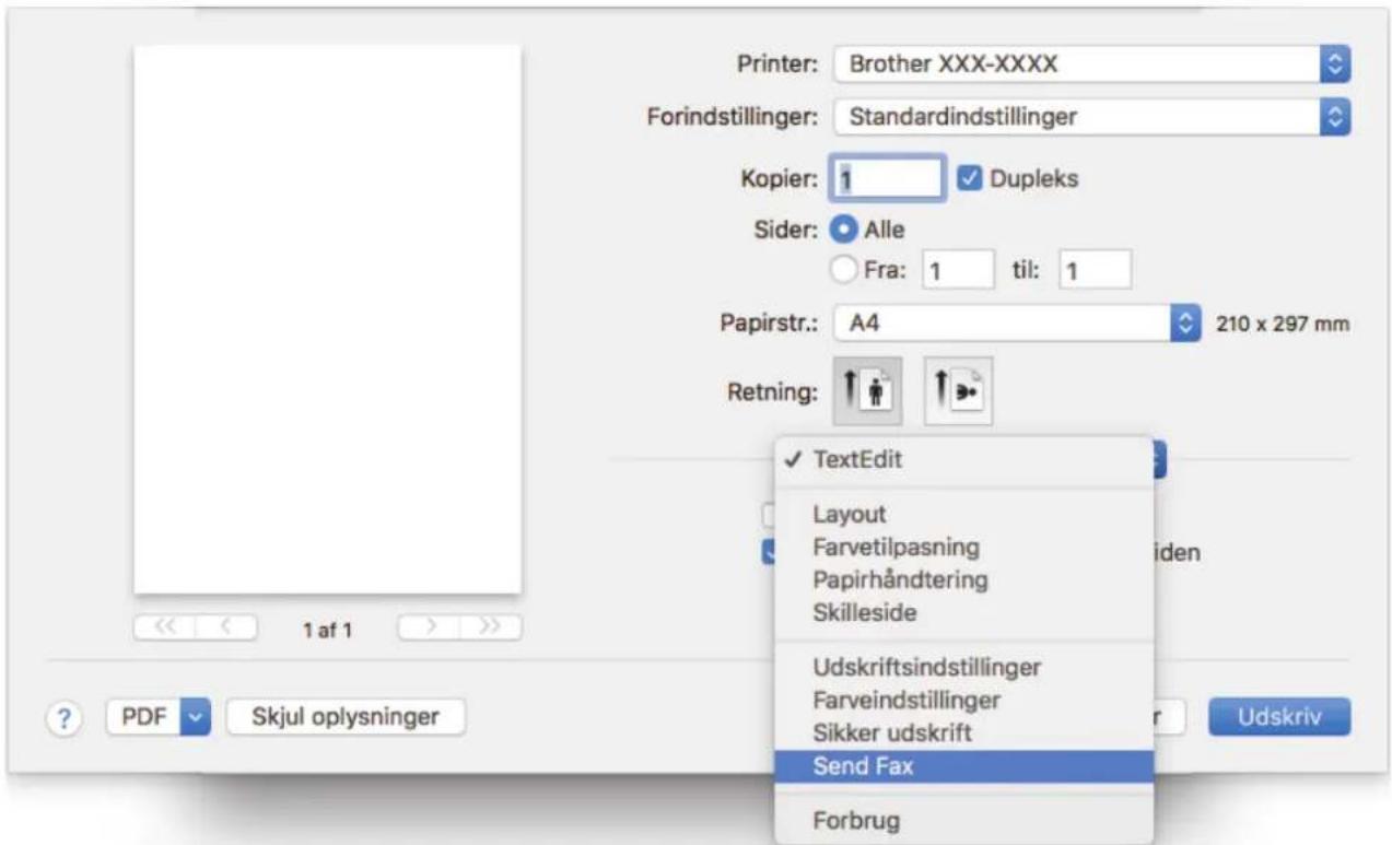 Printer: Brother XXX-XXXX Forindstillinger: Standardindstillinger Kopier: 1 ✓ Dupleks Sider: ○ Alle ○ Fra: 1 til: 1 Papirstr.: A4 210 x 297 mm Retning: ✓ TextEdit Layout Farvetilpasning Papirhändtering Skillside Udskriftsindstillinger Farveindstillinger Sikker udskrift Send Fax Forbrug 1 af 1 > >> ? PDF ✓ Skjul oplysninger