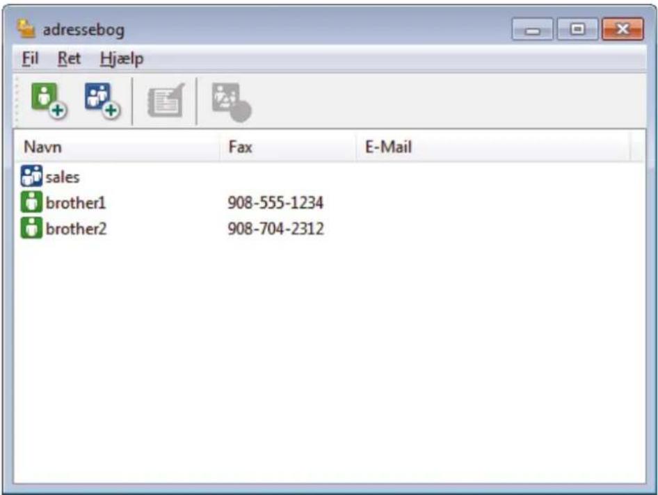 adressebog Fil Ret Hjælp Navn Fax E-Mail sales brother1 908-555-1234 brother2 908-704-2312