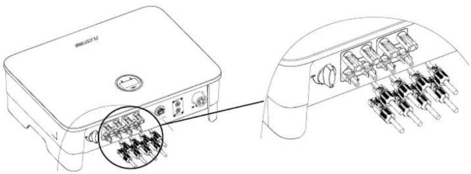Technical diagram of a device rear panel with labeled ports and internal components, including a magnified inset showing internal connectors.