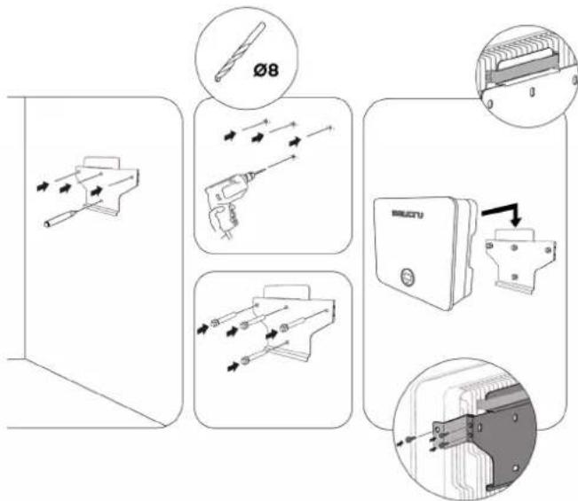Technical diagram illustrating the assembly of a device with labeled parts including a tool, screwdriver, and BERTU device.