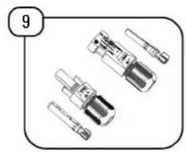 Illustration of various connectors and screws (no text or symbols)