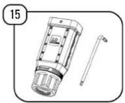 Technical line drawing of a mechanical device with a handle and part, no visible text or symbols
