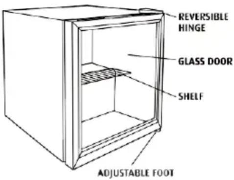 REVERSIBLE HINGE GLASS DOOR SHELF ADJUSTABLE FOOT
