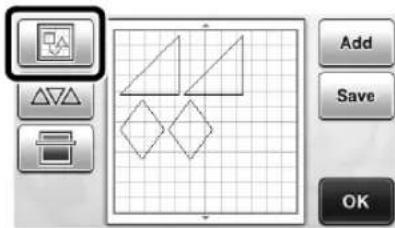 Screenshot of a drawing software interface showing a grid with geometric shapes and control buttons