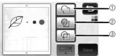 Diagram illustrating a software interface with icons and labeled UI elements including leaf symbol, folder, photo, and save button.