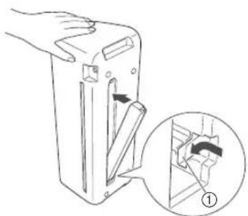 Illustration of a hand using a device to adjust a mechanical component, with an inset showing a close-up of the component (no text or symbols present)