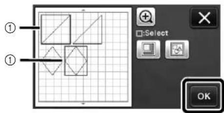 Software interface screenshot showing selection tool options with geometric shapes and a 'OK' button