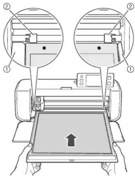 Diagram showing two views of a printer with labeled parts and an upward arrow indicator