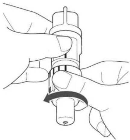 Line drawing of hands holding a mechanical component with a curved arrow indicating rotation (no text or symbols)