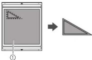 Diagram showing a device screen with a triangle symbol and an arrow pointing to a right triangle, labeled with number ①.