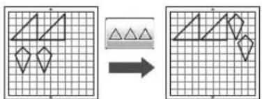 Diagram illustrating the transformation of triangular shapes into rhombuses on a grid, with an arrow indicating progression.