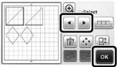 Screenshot of a software interface showing selection and action buttons with geometric shapes