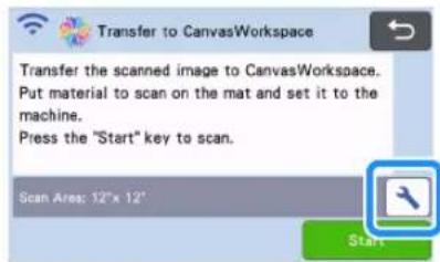 Transfer to CanvasWorkspace Transfer the scanned image to CanvasWorkspace. Put material to scan on the mat and set it to the machine. Press the "Start" key to scan. Scan Area: 12"x 12' Start