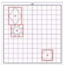 Grid-based diagram with geometric shapes and red annotations, possibly illustrating a puzzle or layout concept.