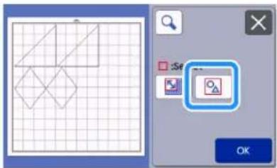 Screenshot of a graphic design software interface showing a grid chart and a dialog box with a highlighted selection icon.