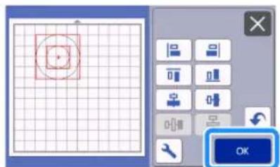 Screenshot of a software interface showing a grid-based selection panel with tool icons and a highlighted 'OK' button.