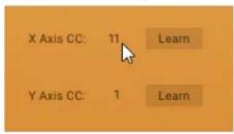 X Axis CC: 11 Learn Y Axis CC: 1 Learn